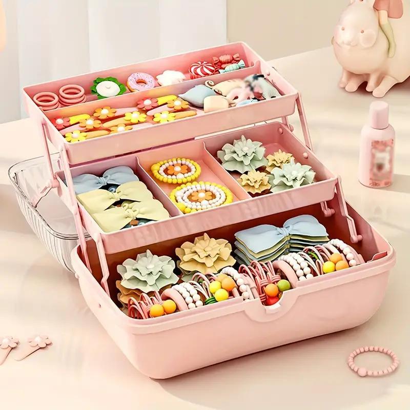 Bow Decor Toy Storage Box, 1 Count Cute Multi-layer Jewelry Cosmetic Toy Storage Box with Handle & Lid, Home Organizer for Living Room Bedroom