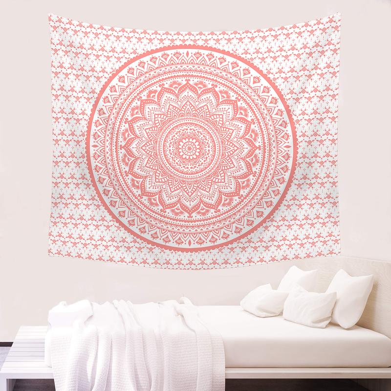 Pink Mandala Tapestry, Indian Hippie Bohemian Psychedelic Tapestry Women Bedroom Wall Hanging Teenage Girl (Pink, 51.2