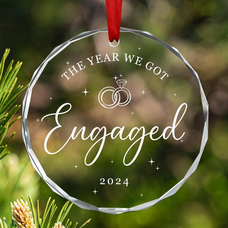 2024 Engagement Gifts for Couples - Bridal Shower Gifts for Her, Anniversary Wedding Gifts for Men, Women - Christmas Tree Decoration Glass Ornaments