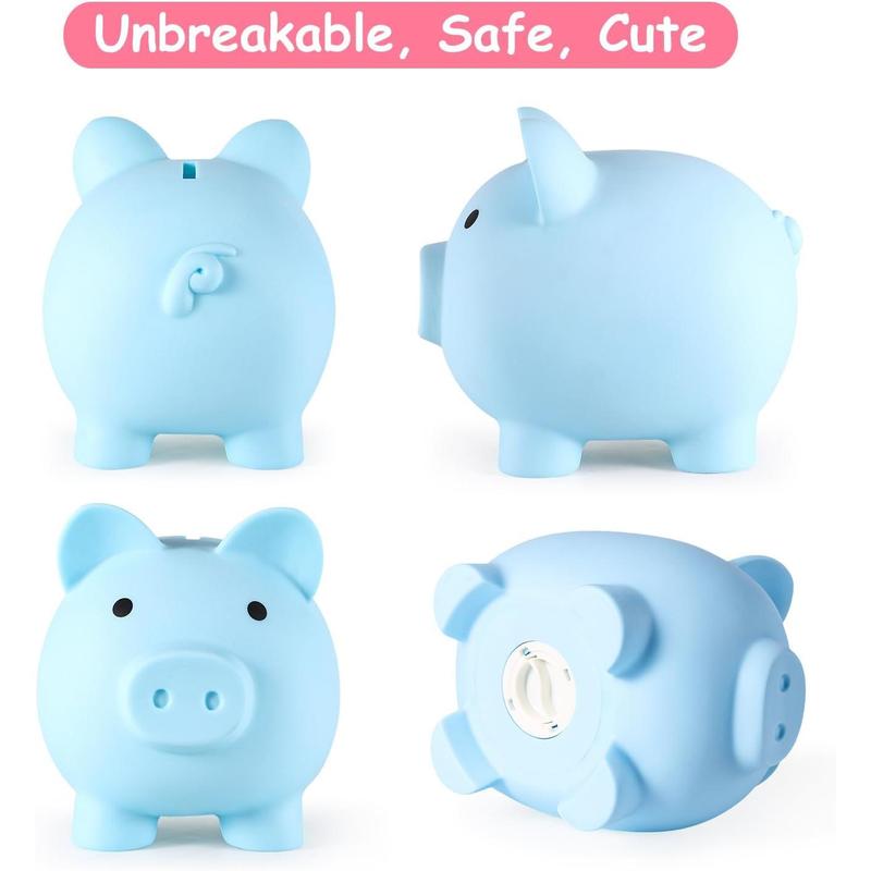 Piggy Bank, Unbreakable Plastic Money Bank, Coin Bank, Medium Size Piggy Banks, Practical Gifts for Birthday, Easter, Christmas (Blue)