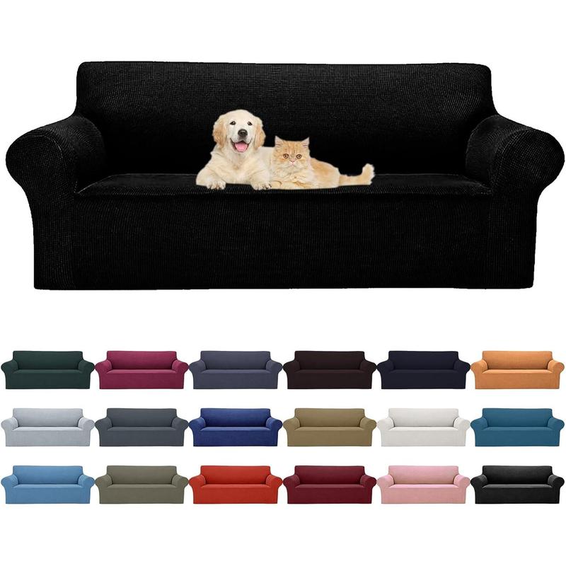 2024 Newest Stretch Sofa Slipcovers Couch Cover for 3 Cushion Furniture Protector Sofa Covers with Elastic Bottom Jacquard Fabric Small Checks for Pets, Black