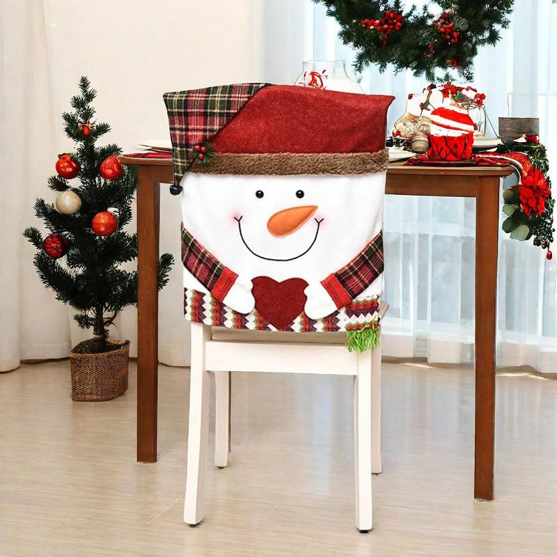 Christmas Themed Chair Cover, 1 Count Cute Snowman elk Design Chair Slipcover, Festive Decoration  Ornaments for Home Living Room Bedroom Dining Room