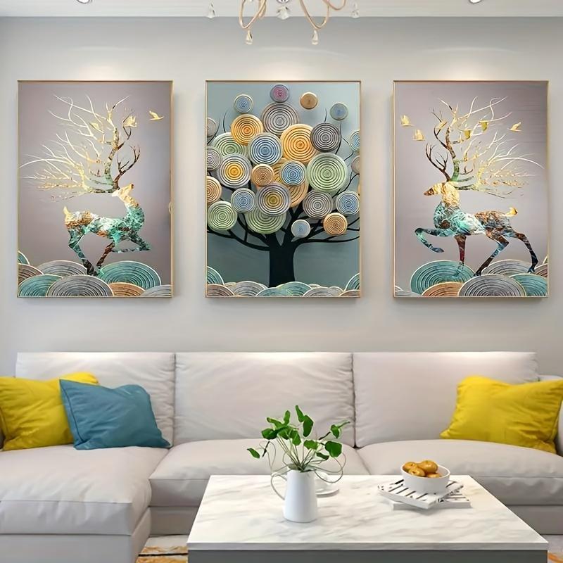 3count Frameless Abstract Chinese Feng Shui Golden Rich Tree Wall Art Canvas Painting, Art For Living Room Cuadros Decor, No Frame, 15.7*23.6in Poster Ornaments Poster Ornaments Decoration Artistic