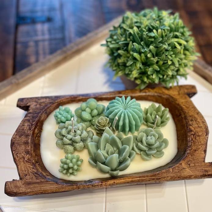 Succulent Candle | Succulent Dough Bowl Candle | Cactus Candle | Christmas Gift | Unique Gift Decor Scented Centerpiece Decoration Scent Aroma Freshener