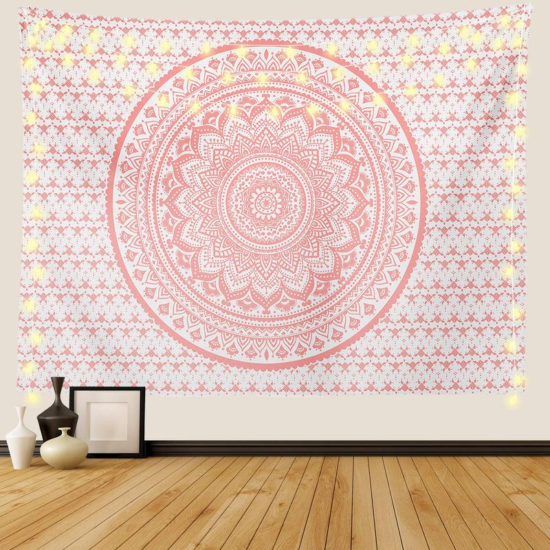 Pink Mandala Tapestry, Indian Hippie Bohemian Psychedelic Tapestry Women Bedroom Wall Hanging Teenage Girl (Pink, 51.2