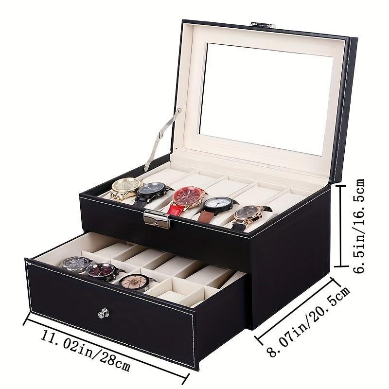 Watch Storage Box, 1 Count Classic Style Double Layer Watch Jewelry Storage Box, Watch Organizer, Home Organizer for Watch & Jewelry