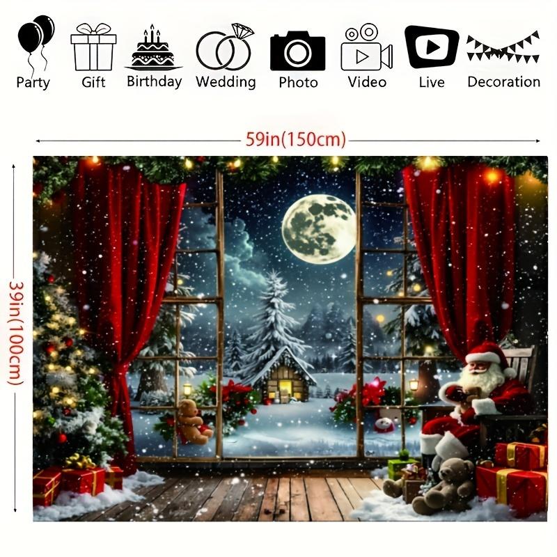 Merry Christmas Pink Magic Wonderland Background - Vintage wooden house and snow tree design, peach velvet tapestry, suitable for living rooms, outdoor decoration, live streaming and photo booths