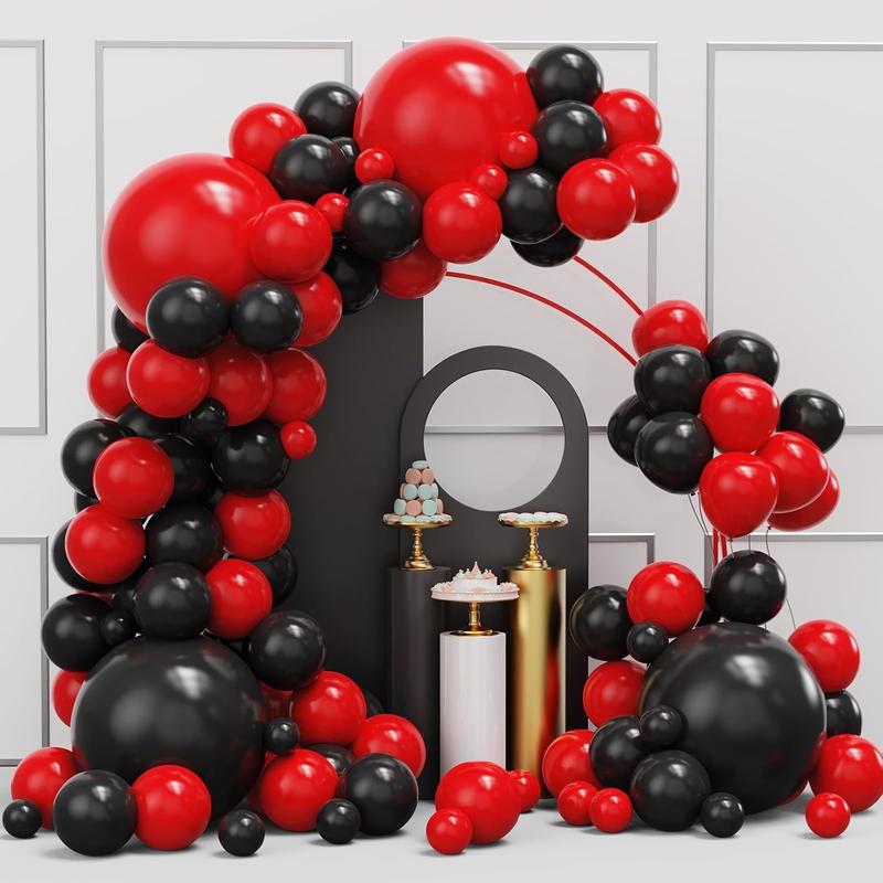 Red Black Balloons Garland Arch Kit, 134pcs Black and Red Party Balloons with Different Size for Graduation, Birthday, Anniversary, BBQ Casino, New Year Party Decorations Supplies