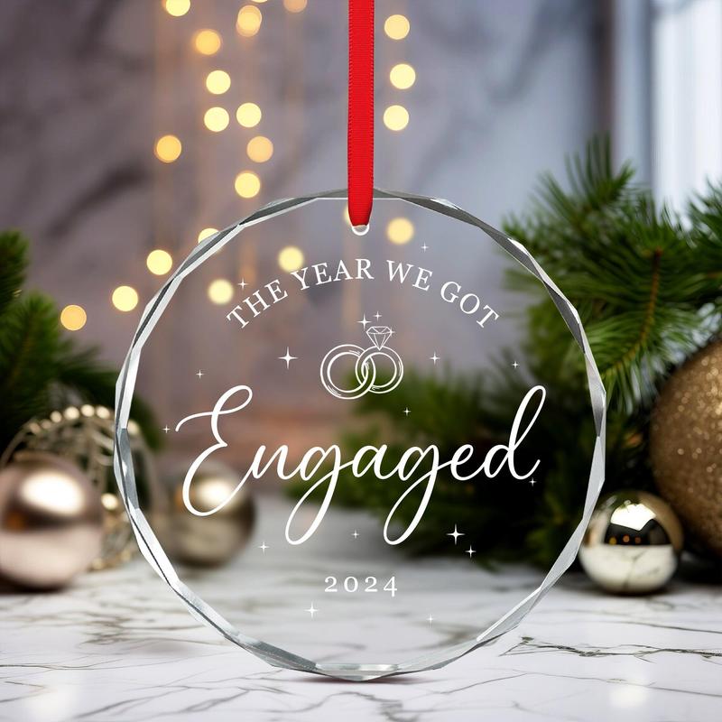 2024 Engagement Gifts for Couples - Bridal Shower Gifts for Her, Anniversary Wedding Gifts for Men, Women - Christmas Tree Decoration Glass Ornaments