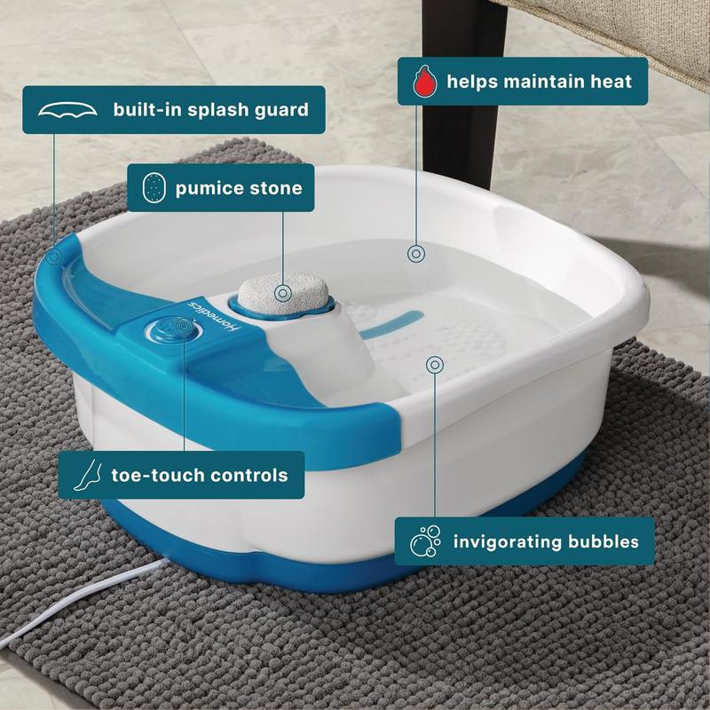 Homedics Bubble Mate Foot Spa, Toe Touch Controlled Foot Bath with Invigorating Bubbles and Splash Proof, Raised Massage Nodes and Removable Pumice Stone HoMedics HoMedics