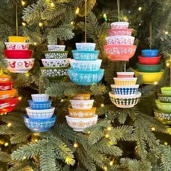 Christmas Stacking Bowls Ornament - Retro Nesting Bowls Xmas Tree Hanging Decoration Miniature Resin Pendant for Kitchenware Decor