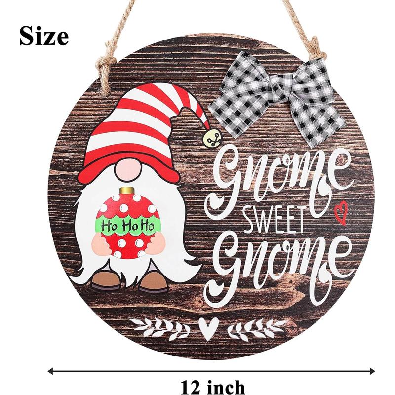 Interchangeable Seasonal Gnome Sweet Gnome Welcome Sign Front Door Decor Wooden Gnome Door Hanger, 12 Inches Farmhouse Wall Sign Gnome Decor (Brown)