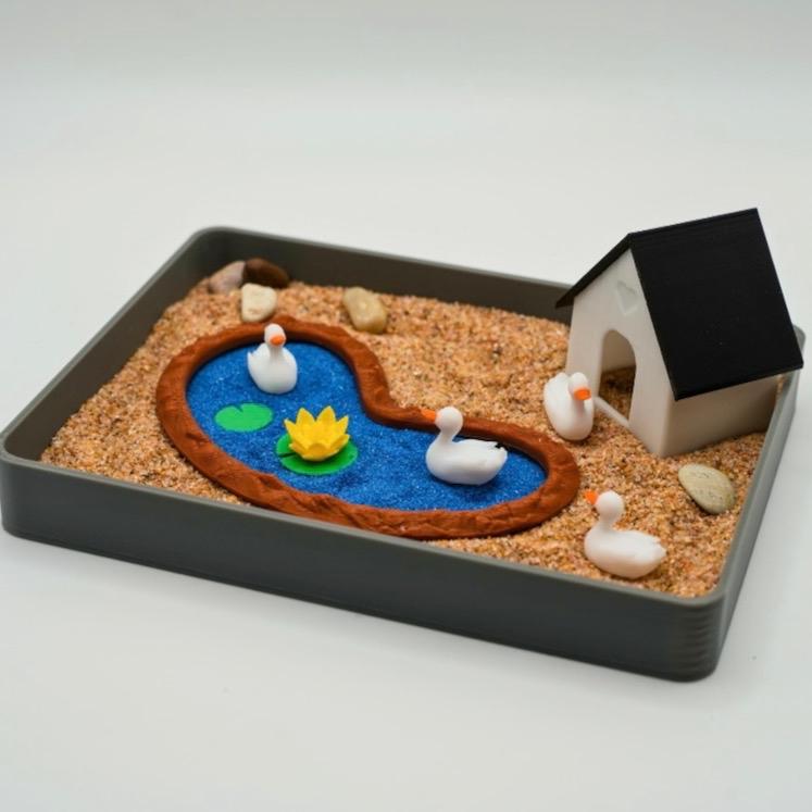 Duck Zen Garden - Desk Accessory Sand Garden DIY Kit Gifts for Him Her Office Decor Fidget Fun Therapy Traditional Nature