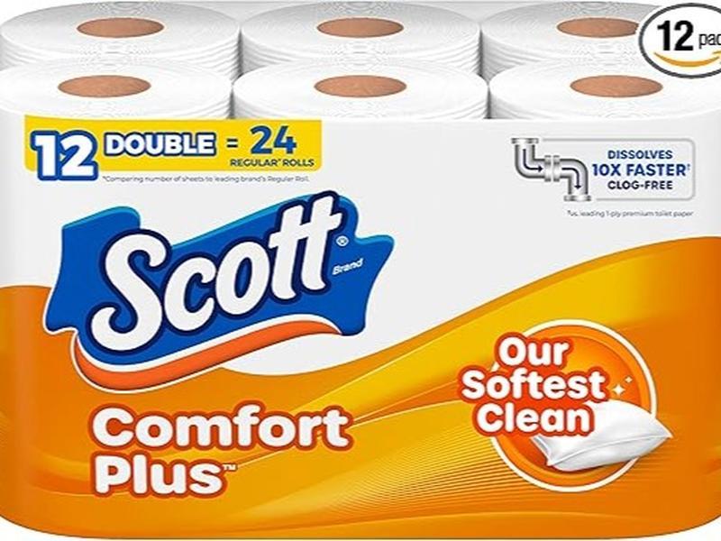 Scott ComfortPlus Toilet Paper, 12 Double Rolls, 231 Sheets per Roll, Septic-Safe, 1-Ply Toilet Tissue