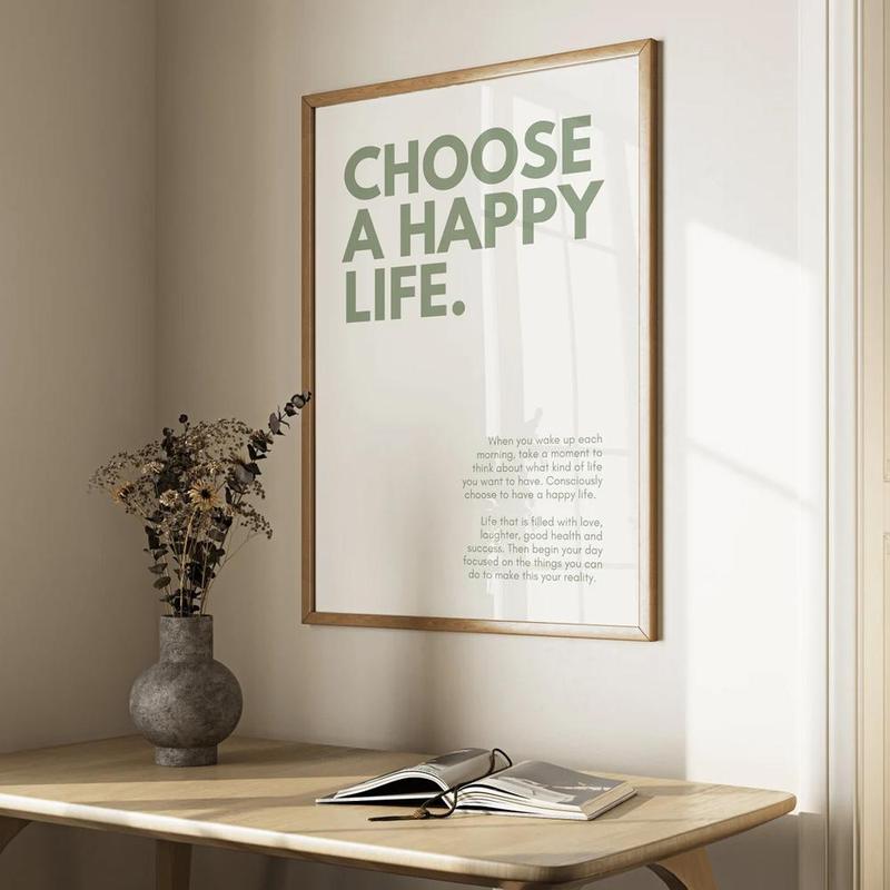 Choose A Happy Life Canvas Painting without Frame, 1 Count Simple Letter Pattern Wall Art, Wall Decor for Home Living Room Bedroom Office