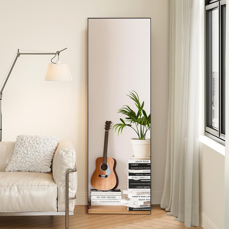 [Deal] Full Length Mirror Body Floor Standing Mirror Hanging or Leaning Against Wall, with Stand Aluminum Alloy Thin Frame for Bedroom Cloakroom Decor