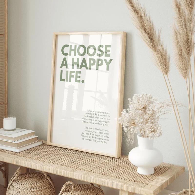 Choose A Happy Life Canvas Painting without Frame, 1 Count Simple Letter Pattern Wall Art, Wall Decor for Home Living Room Bedroom Office