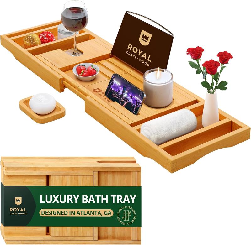 ROYAL CRAFT WOOD Premium Foldable Bathtub Tray - Expandable Bath Tray for Tub - Luxury Bathtub & Bathroom Accessories