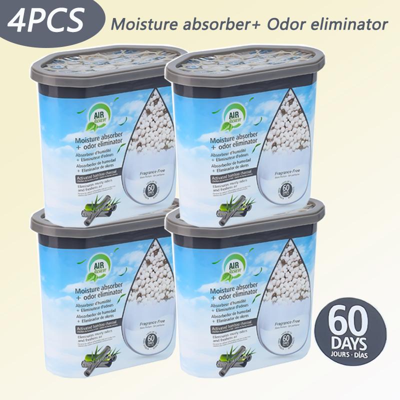 4Packs  Air Fusion Moisture Absorber Boxes 14 Oz Humidity Absorbers Odor Eliminator Activated Bamboo Charcoal Portable Closet Dehumidifier for Bathroom Closet Car Boats Basement Kitchen Room Lasts Up 60 Days