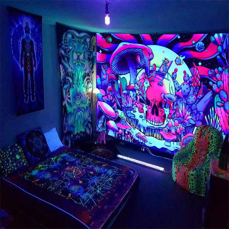 Fantasy Skull & Mushroom Pattern Tapestry, 1 Count Creative Hanging Tapestry, Wall Hanging Decor for Home Living Room Bedroom