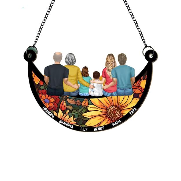 Personalized Family Suncatcher, Window Hanging Decor, Mother Daughter On The Moon, Gift For Mom, Mom Birthday Gift, Grandma Grandpa Ornaments