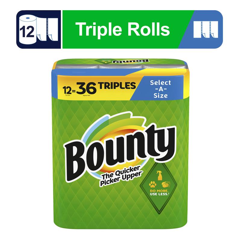 Bounty Select-A-Size Paper Towels, Triple Rolls, White, 135 Sheets per Roll, 12 Count