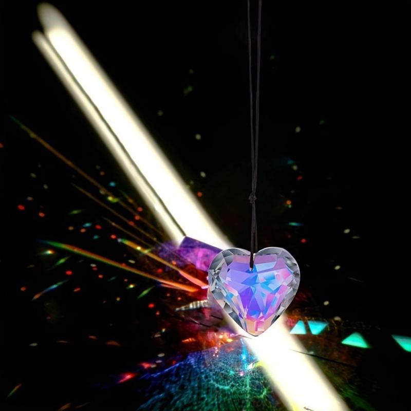 Heart Shaped Prism Pendant, 1 Count Crystal Glass Suncatcher, Hanging Decor for Home Garden Party Car