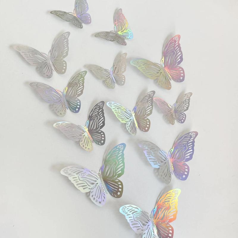 Butterfly Wall Sticker, 12pcs set Colorful Butterfly Self-adhesive Window Door Wall Decal, Wall Art Decorative Sticker for Home Party Wedding Ceremony