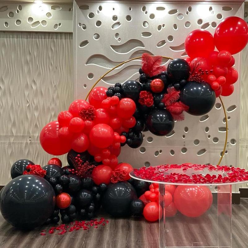 Red Black Balloons Garland Arch Kit, 134pcs Black and Red Party Balloons with Different Size for Graduation, Birthday, Anniversary, BBQ Casino, New Year Party Decorations Supplies