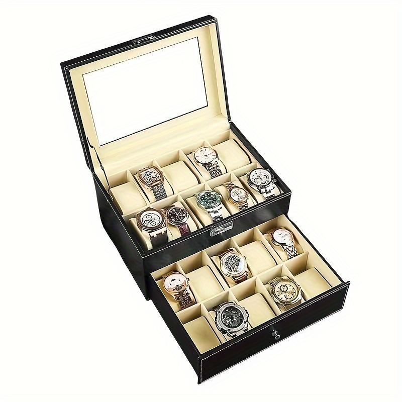 Watch Storage Box, 1 Count Classic Style Double Layer Watch Jewelry Storage Box, Watch Organizer, Home Organizer for Watch & Jewelry