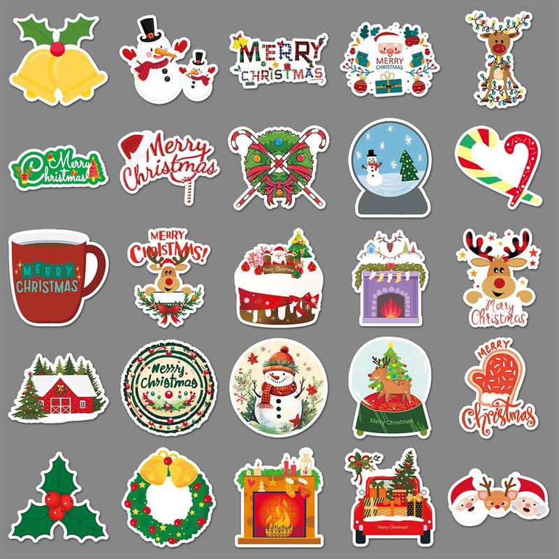 Cartoon Christmas Themed Sticker (50pcs set), Waterproof Self Adhesive DIY Sticker, Decor Sticker for Gift Greeting Card Water Bottle Laptop Phone