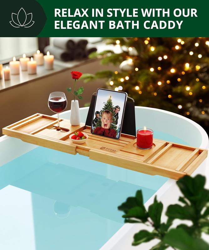 ROYAL CRAFT WOOD Premium Foldable Bathtub Tray - Expandable Bath Tray for Tub - Luxury Bathtub & Bathroom Accessories