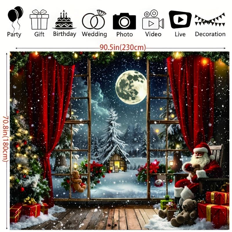 Merry Christmas Pink Magic Wonderland Background - Vintage wooden house and snow tree design, peach velvet tapestry, suitable for living rooms, outdoor decoration, live streaming and photo booths