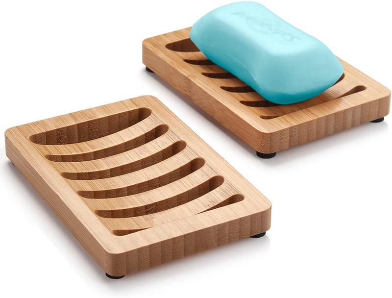 AmazerBath Soap Holder, Bamboo Soap Dish, Wooden Soap Holder Soap Dish, 2 Pack Bamboo Soap Holder, Soap Dishes for Bar Soap, Wooden Soap Tray, Kitchen Soap Tray Self Draining