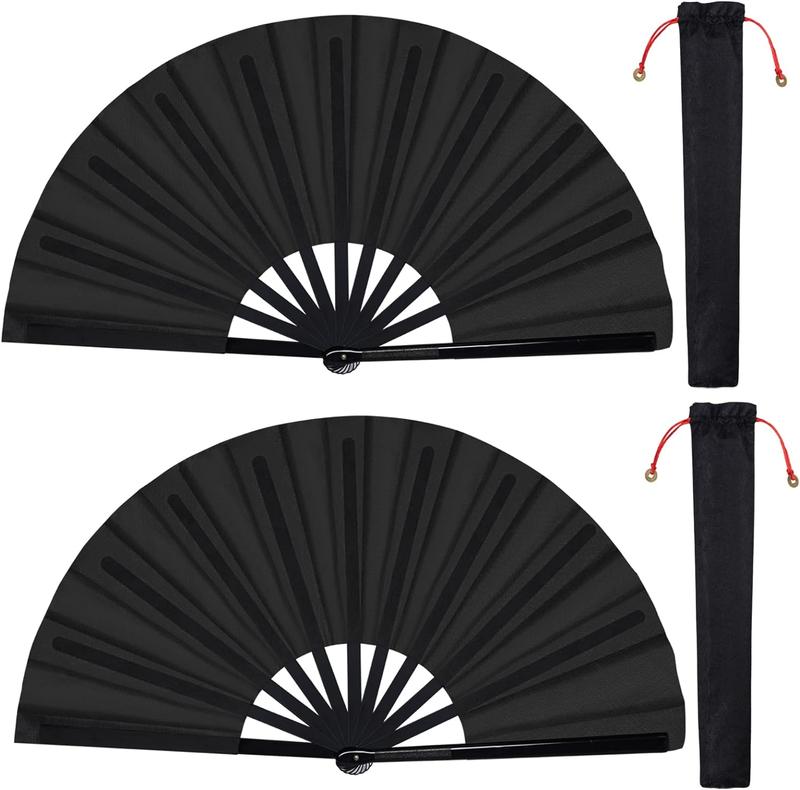 2 Packs Large Folding Hand Fan Handheld Folding Fans Chinese Tai Chi Folding Nylon Cloth Chinese Kung Fu Fan with Holder Sleeve for Men and Decor Plastic Decor Plastic