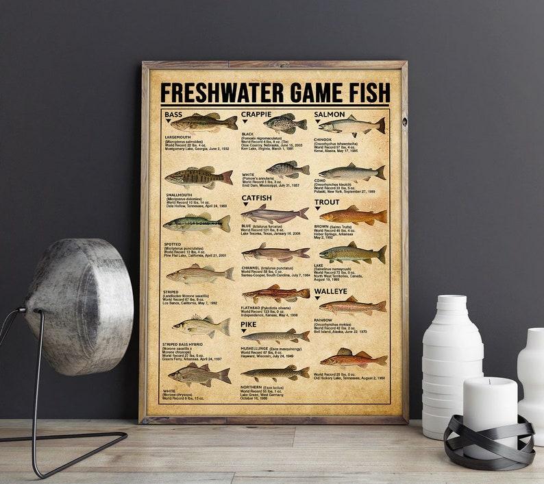 Fresh Water Game Fish Vintage Digital Files Poster, Fishing Water Game Fish Poster, Fishing Poster, Fishing Lovers Wall Art