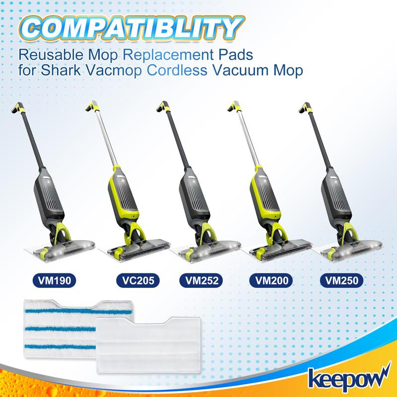 KEEPOW Reusable Mop Pads Refills, Vacmop Replacement Pads Compatible with Shark Vac Mop VM252 VM200 VC205 VM250  QM250 VM190 VM200P12, Hardwood Floor Mop Pad with Upgraded Dirt Chamber