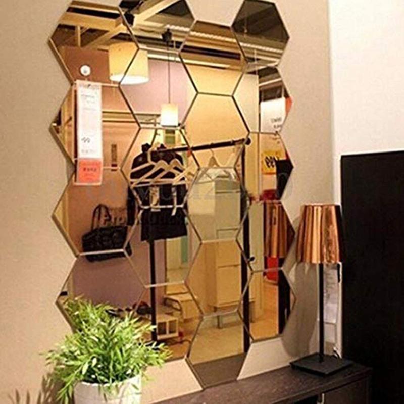 Manco Luella Mirror Wall Stickers, 12 count Hexagon Mirror 20x18cm Art DIY Home Decorative Hexagonal  Sheet Plastic Tiles Living Room Bedroom Sofa TV Background Wall Decal Decoration