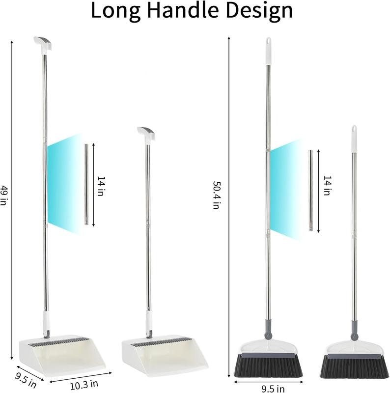 Broom with Dustpan Combo Set, 2 in 1 Broom and Dustpan Set with Long Handle, Upright 180 Rotating Broom with Brush and Lightwight Dust Pans for Home Kitchen Room Office Lobby Floor CleaningWhite