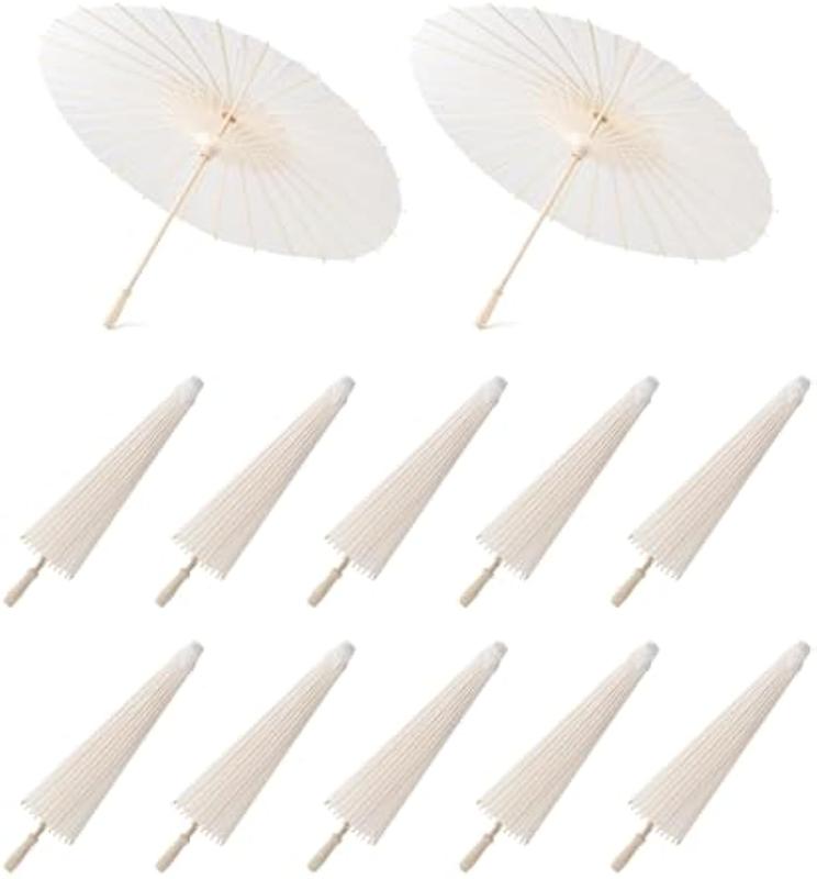 12 Packs Of 33 Inches White And Large Paper Umbrellas For Wedding Party - Paper Decorative Parasol Umbrella DIY Oiled Paper Painting Umbrellas Crafts For Romantic Wedding Bridal Party And Photograph Accessory Art Display