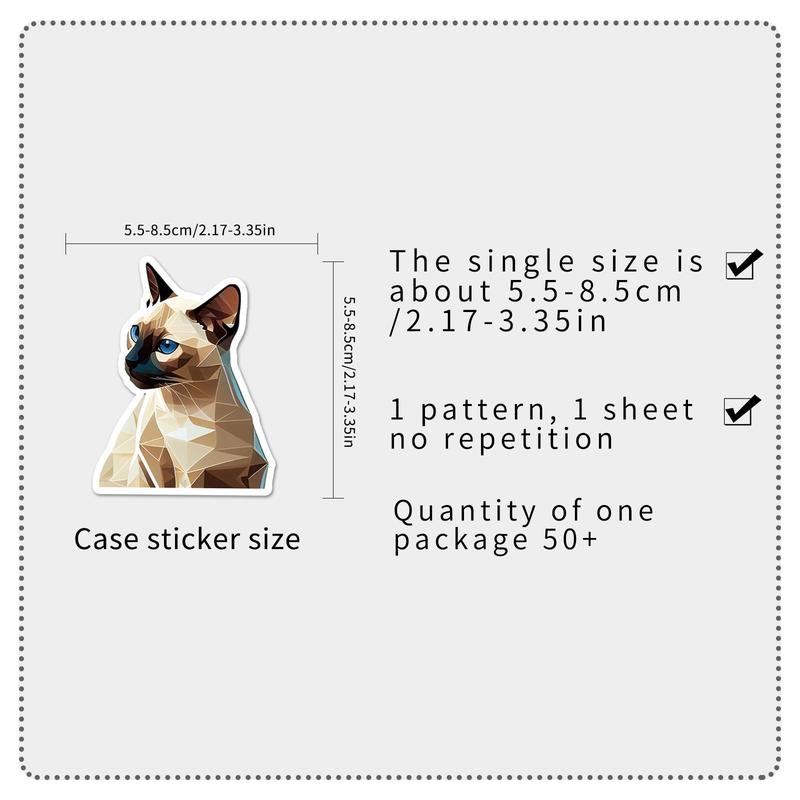 Cute Siamese Cat Pattern Sticker, 50pcs set Cartoon Sticker for DIY Scrapbooking Laptop Luggage Water Bottle Decoration, DIY Decorative Sticker