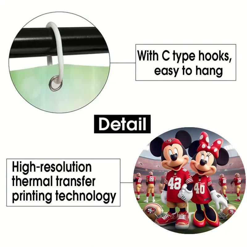 Cartoon Minnie & Mickey & Sports Pattern Shower Curtain, 1 Count Waterproof Bathroom Curtain with Hooks, Bathroom Decor Supplies for Home Hotel Salon Dormitory