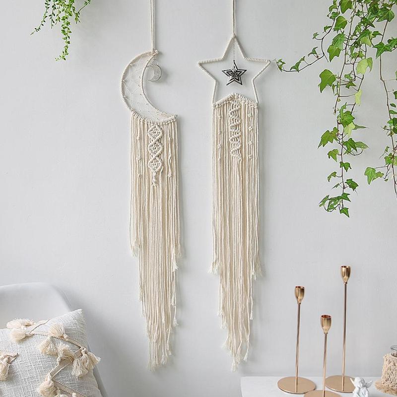 Moon Shape Hanging Decor, 1 Piece Handmade DIY Woven Moon Hanging Decor, Home Living Room Bedroom Wall Decor, Home Decor Without Lighting