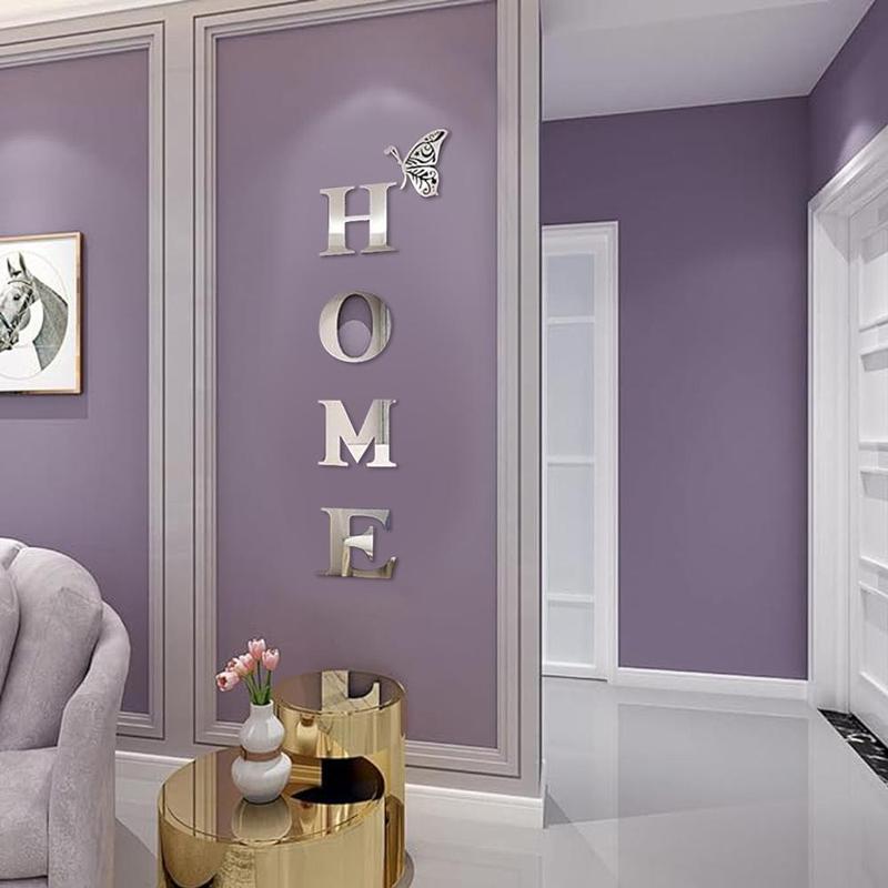 Home Letter Design Wall Sticker, 1 Set Acrylic 3D Mirror Wall Decoration, Home Decoration for Living Room Bedroom Porch Study Room