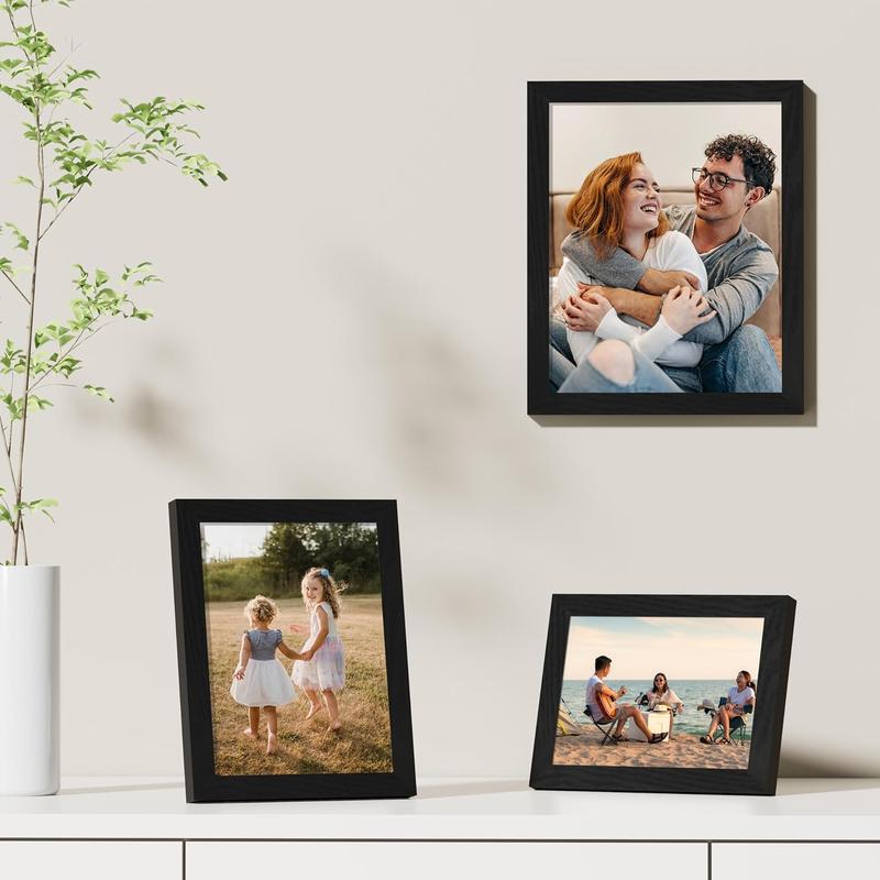 Set of 9, Display 5x7 Pictures with Mat or 8x10 without Mat, Collage Frames for Wall or Tabletop Decor Lightweight Photo Wood