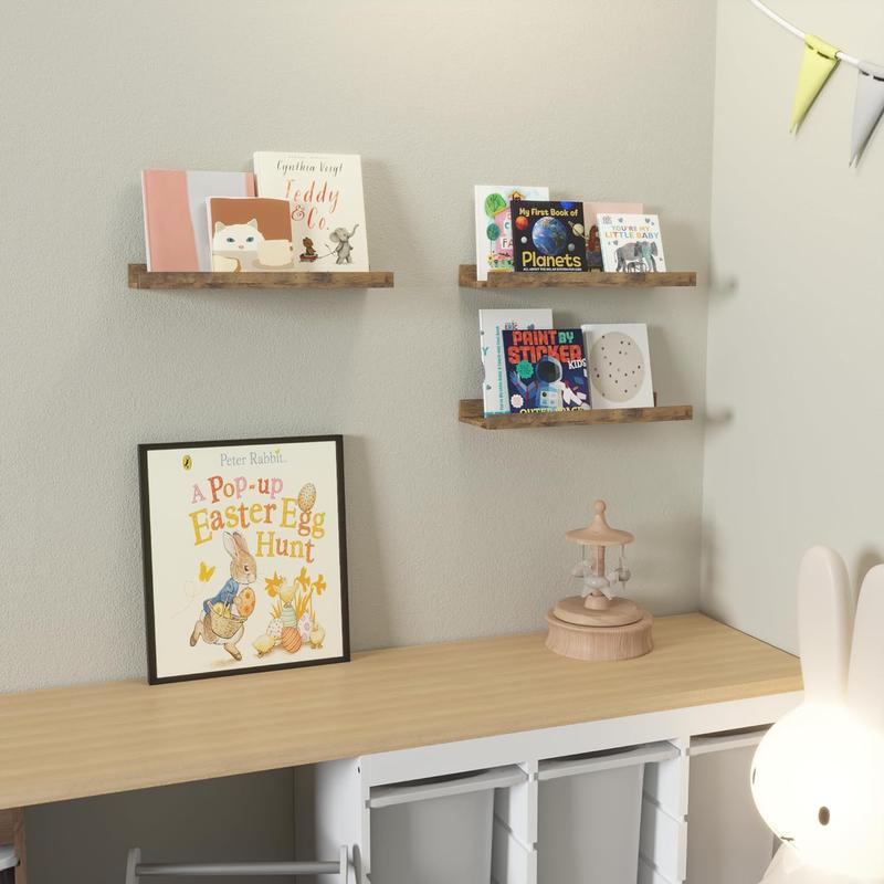 Floating Shelves Set of 3, Farmhouse Wall Shelves with Lip, Shelves for Wall Decor, Rustic Picture Ledge for Living Room, Bedroom, , Bathroom, Pictures, Books, Plants- Brown