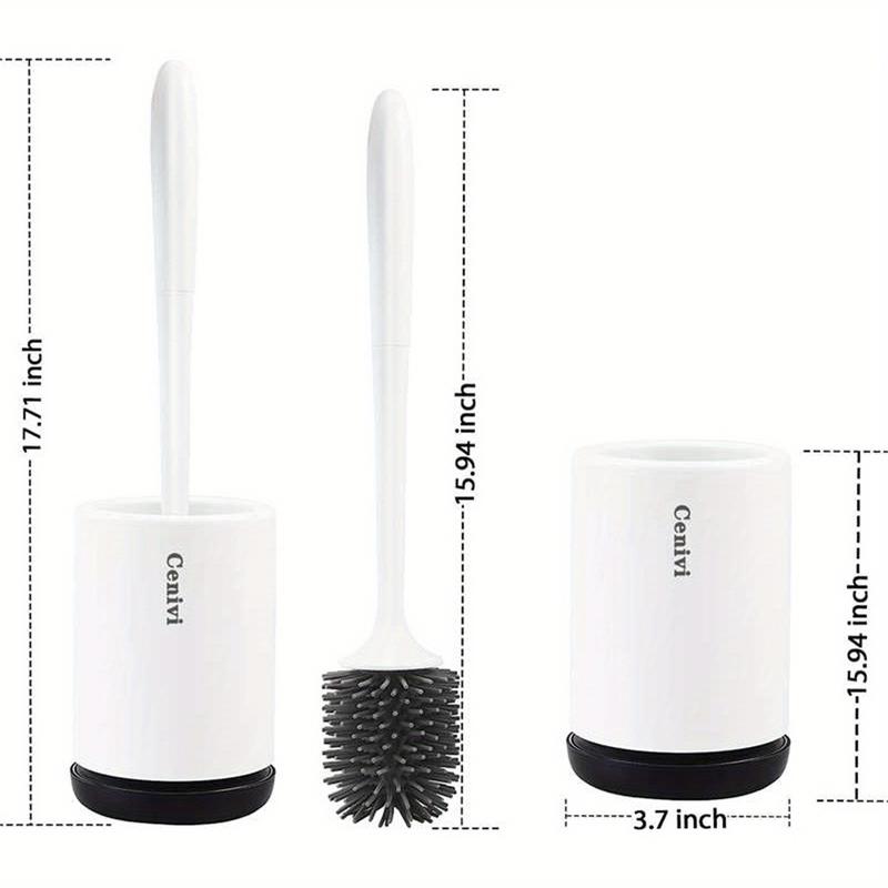 1-Pack Modern Toilet Brush and Holder Set with Silicone Brush Head, Plastic Long Handle Bathroom Cleaning Brush, Non-Scratch Safe for Non-Stick Surface, Wall Mountable, Soft Firmness, Manual Operation