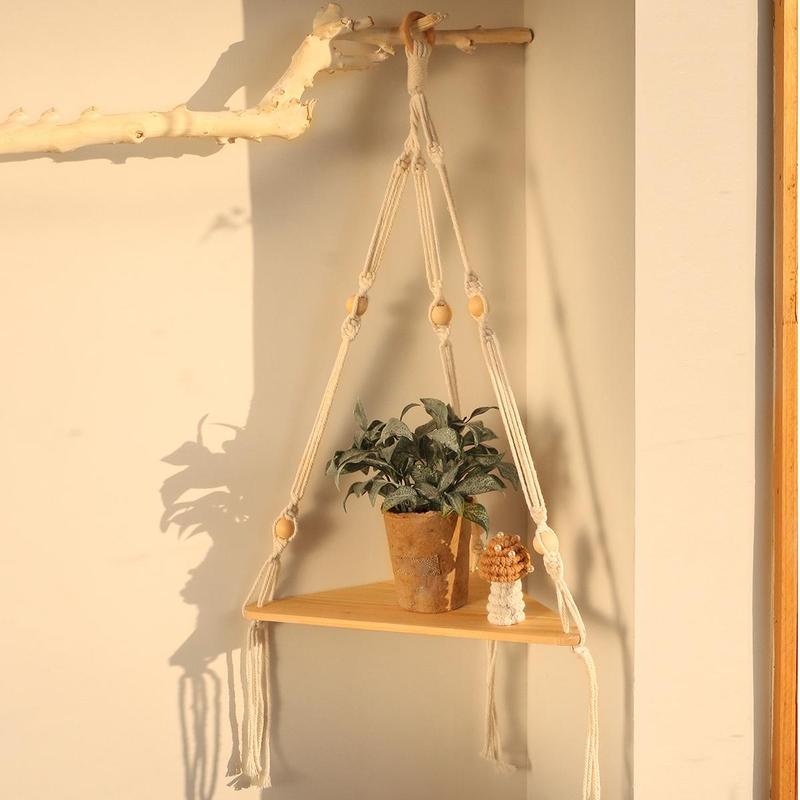 Wooden Wall Mounted Hanging Rack for Room Decor, Boho Style Triangle Storage Rack, Floating Shelves,  Hanging Shelf, Home Decor for Bedroom Living Room Study, 2024 Fall Decor, Bedroom Decor, Bedroom Accessories, Men Gifts