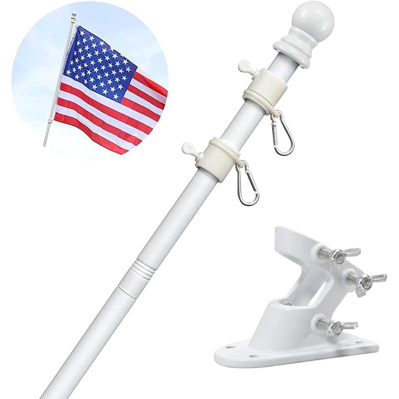 Barcetine 5ft Stainless Steel Flag Pole for House, Tangle Free Design with Two-Position Bracket, White, for 3x5 American Flag, Outdoor Use