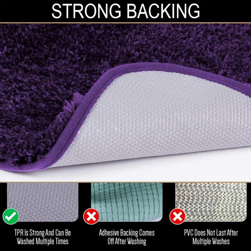 Non Slip Bath Mat for Bathroom (16 x 24, Dark Purple) Water Absorbent Soft Microfiber Shaggy, Machine Washable Thick Plush Bath Rugs for Shower Toilet